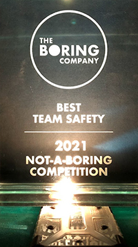 A photo of the Best Team Safety award won by UMD at the Not-So-Boring Competition